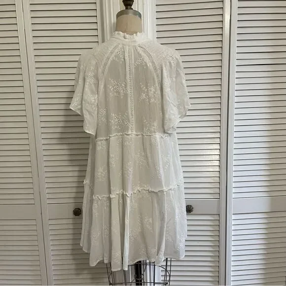 Olivaceous White Eyelet Tiered Short Dress/Tunic Sz-S - Picture 4 of 11